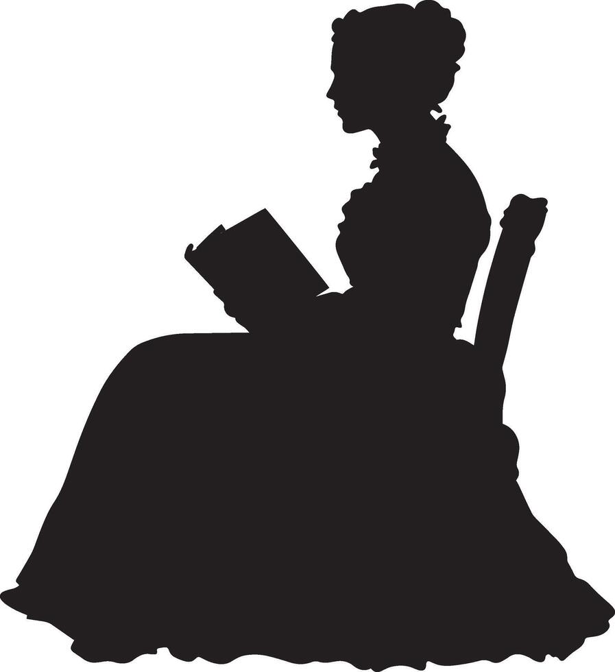 Reading a Book Silhouette A woman sitting with a book in her lap. full length silhouette black illustration vector