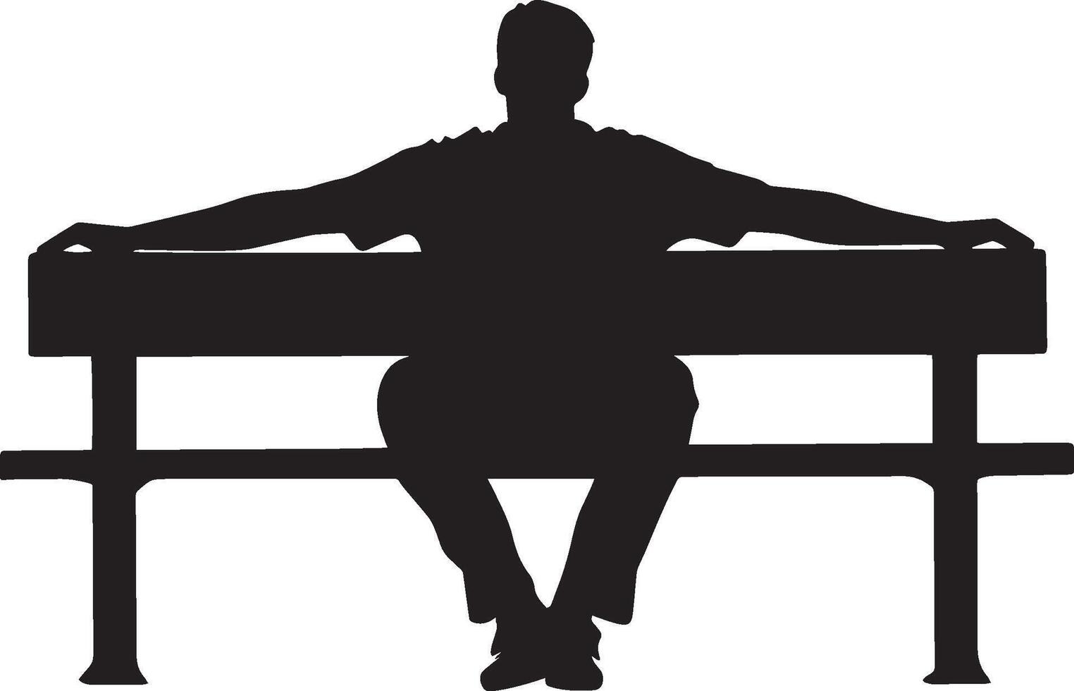A man sitting comfortably with arms resting along the back of the bench, shown in a full-length silhouette. vector