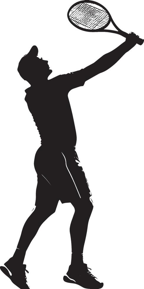 Tennis Swing Silhouette A black image of a man executing a swing with a racket. vector