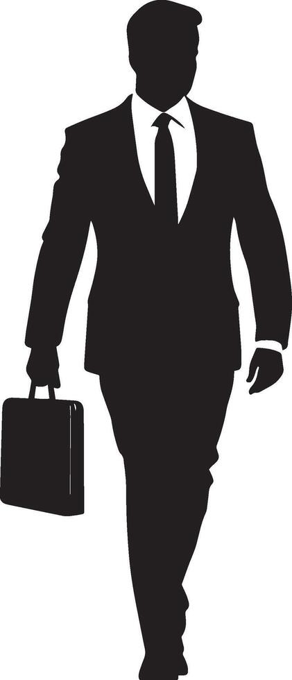 A man in formal attire carrying a briefcase, depicted in a black illustration. vector