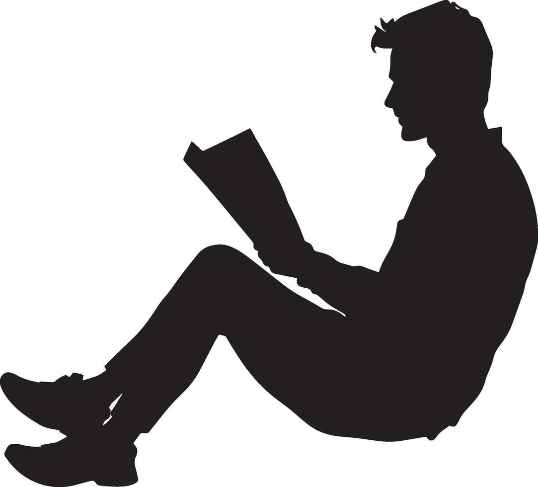 Reading a Newspaper Silhouette A man sitting with legs crossed, holding a newspaper. full length silhouette black illustration vector