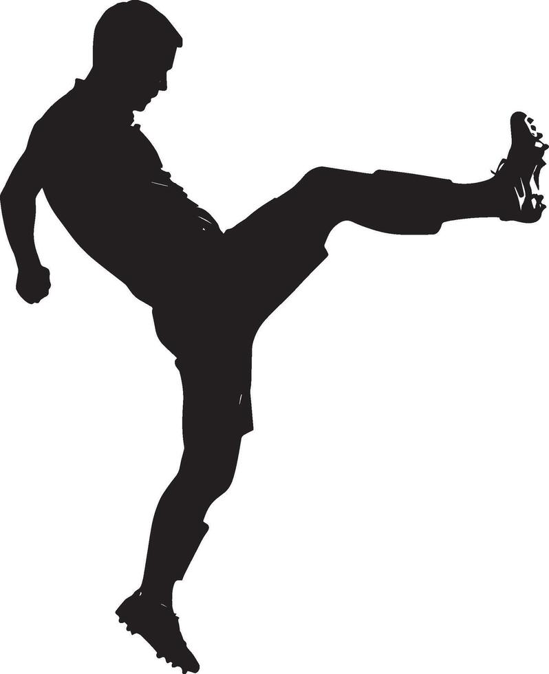 Soccer Kick Action Silhouette A black image of a man mid-kick, leg fully extended. vector