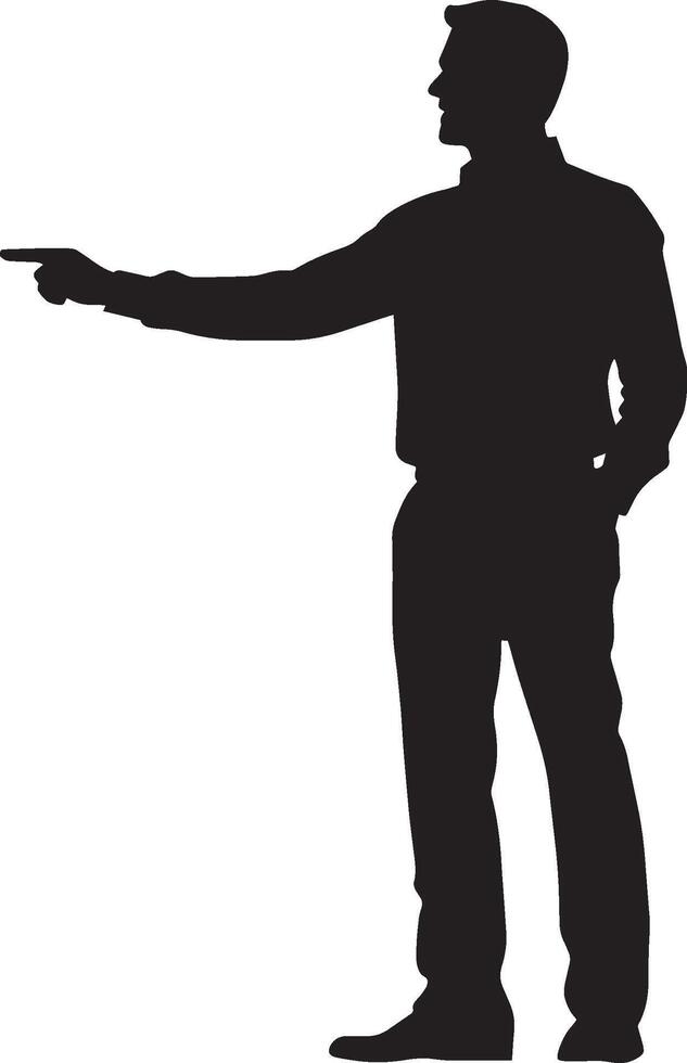 Pointing at a Board Silhouette A man giving a presentation, arm extended. full length silhouette black illustration vector