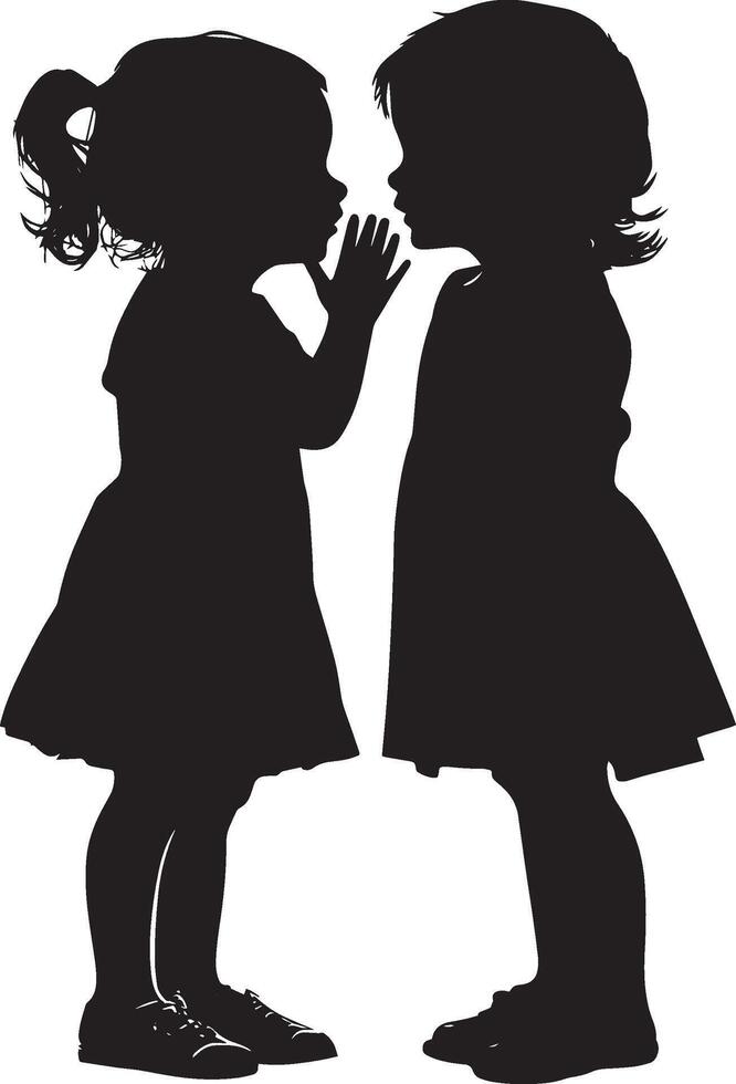 Child Sharing a Secret Silhouette Full-length silhouette of one child leaning close, whispering into another childs ear. vector