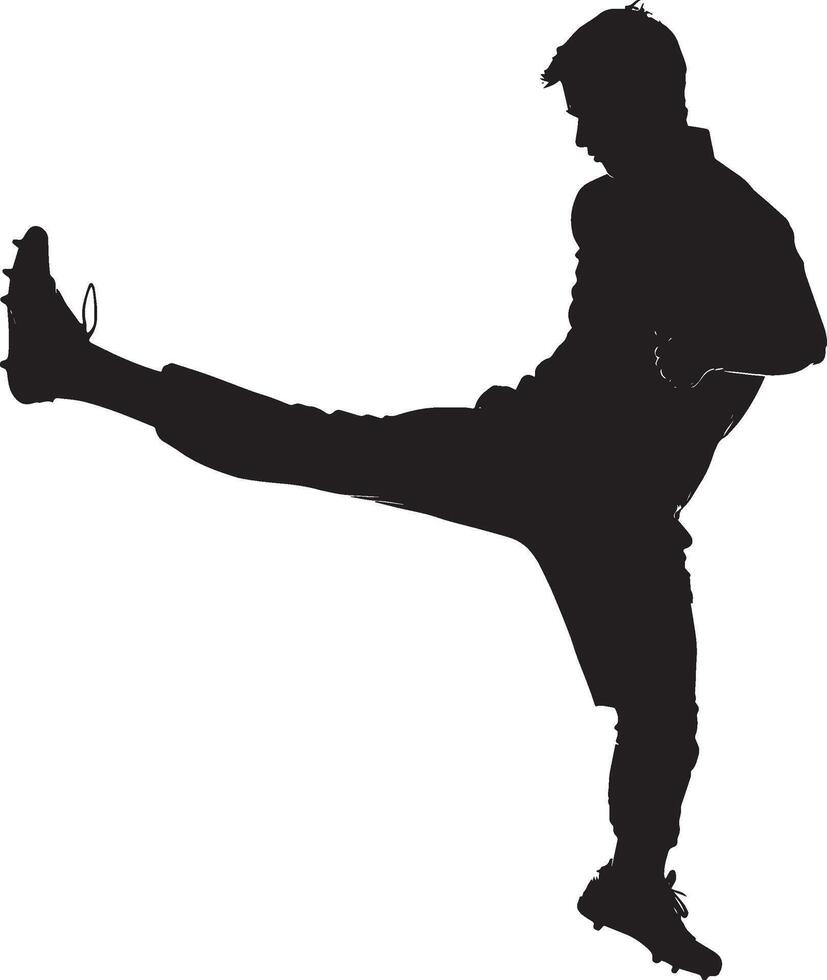 Silhouette of a Soccer Player Kicking Full-length black illustration of a man with his leg extended in a kick. vector