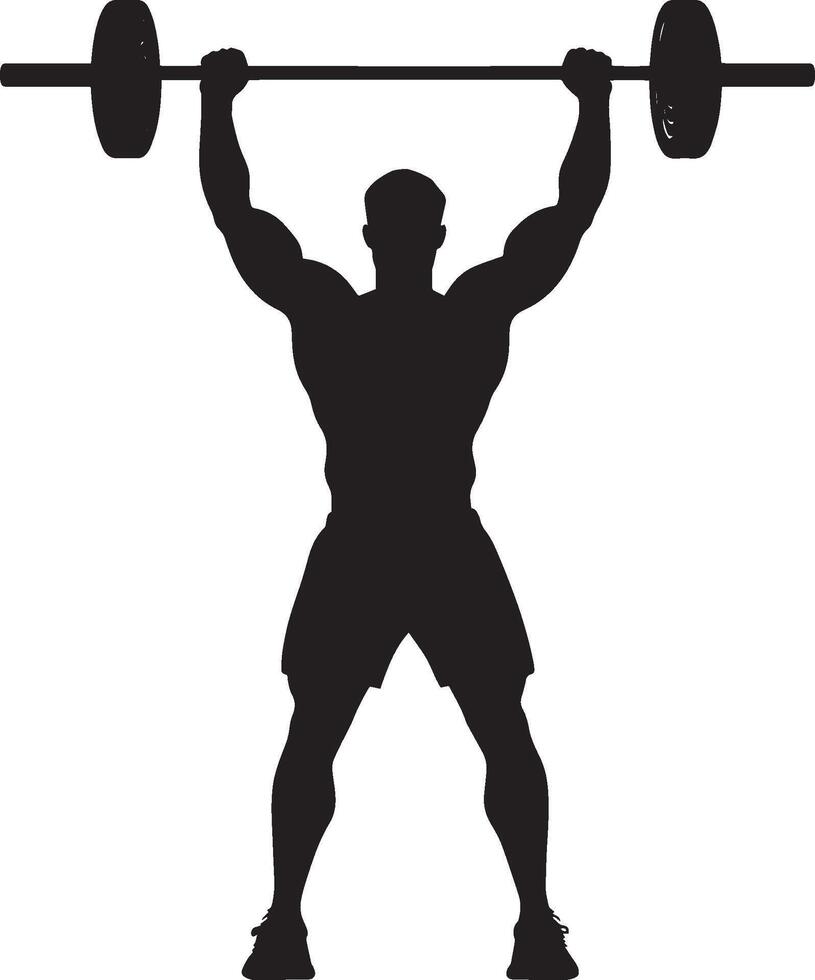 Man Lifting Weights Silhouette Full-length silhouette of a person with a barbell overhead or doing a bicep curl. vector