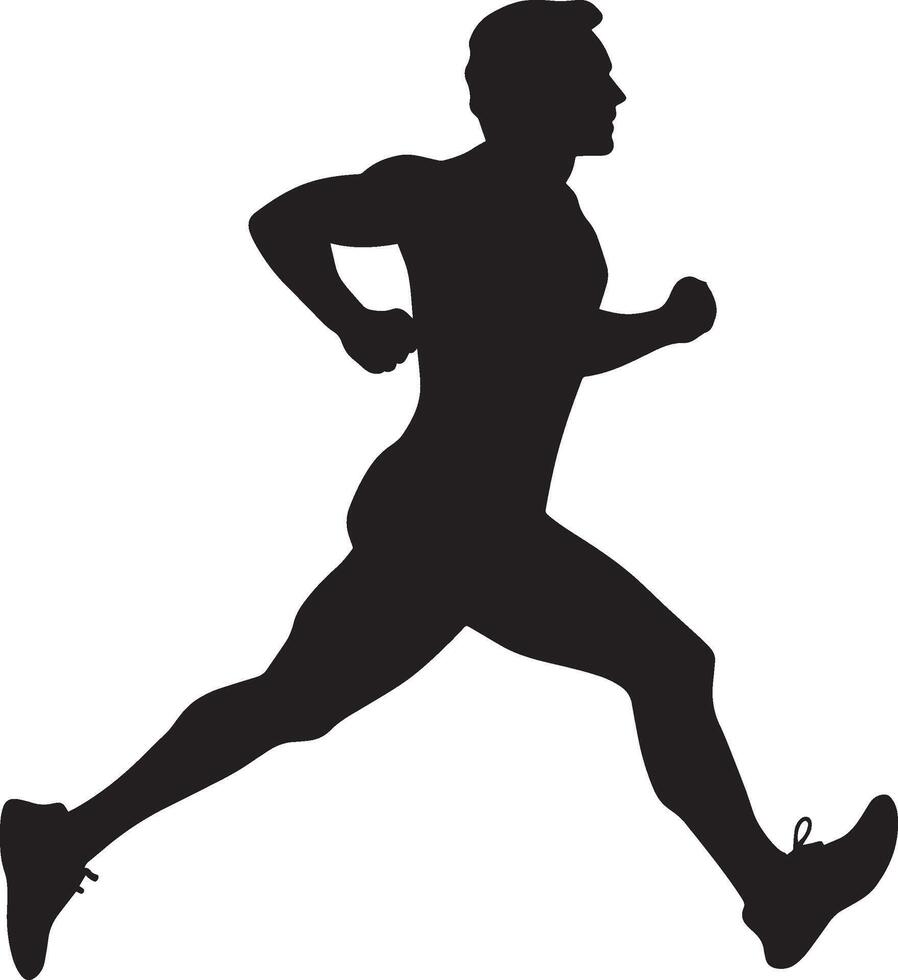 Running Action Silhouette A black image of a man in motion, legs stretched and arms pumping. vector