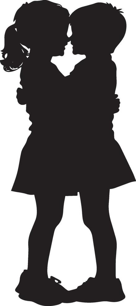 Hugging Sibling Silhouette Full-length silhouette of a child wrapping their arms around a loved one in an embrace. vector