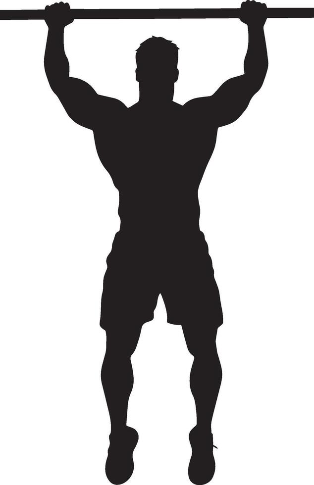 Man Performing a Pull-Up Silhouette Full-length silhouette of a person gripping a bar and pulling himself up. vector