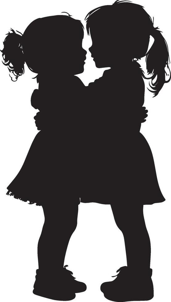 Silhouette of a Child Hugging Full length black illustration of a child wrapping their arms around a friend or sibling. vector