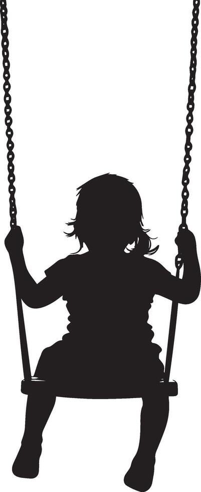 Silhouette of a Child Swinging Full-length black illustration of a kid seated on a swing, legs stretched forward. vector