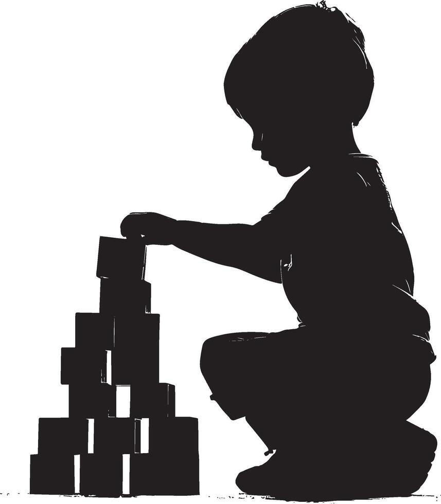 Child Writing in a Notebook Silhouette A black image of a seated kid, pencil in hand, concentrating on their work. vector