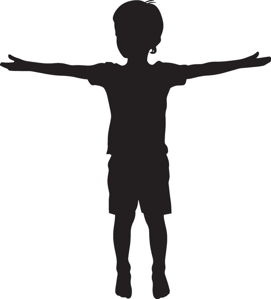 Gymnastics Pose Silhouette A child balancing on one leg with arms extended. full length silhouette black illustration vector