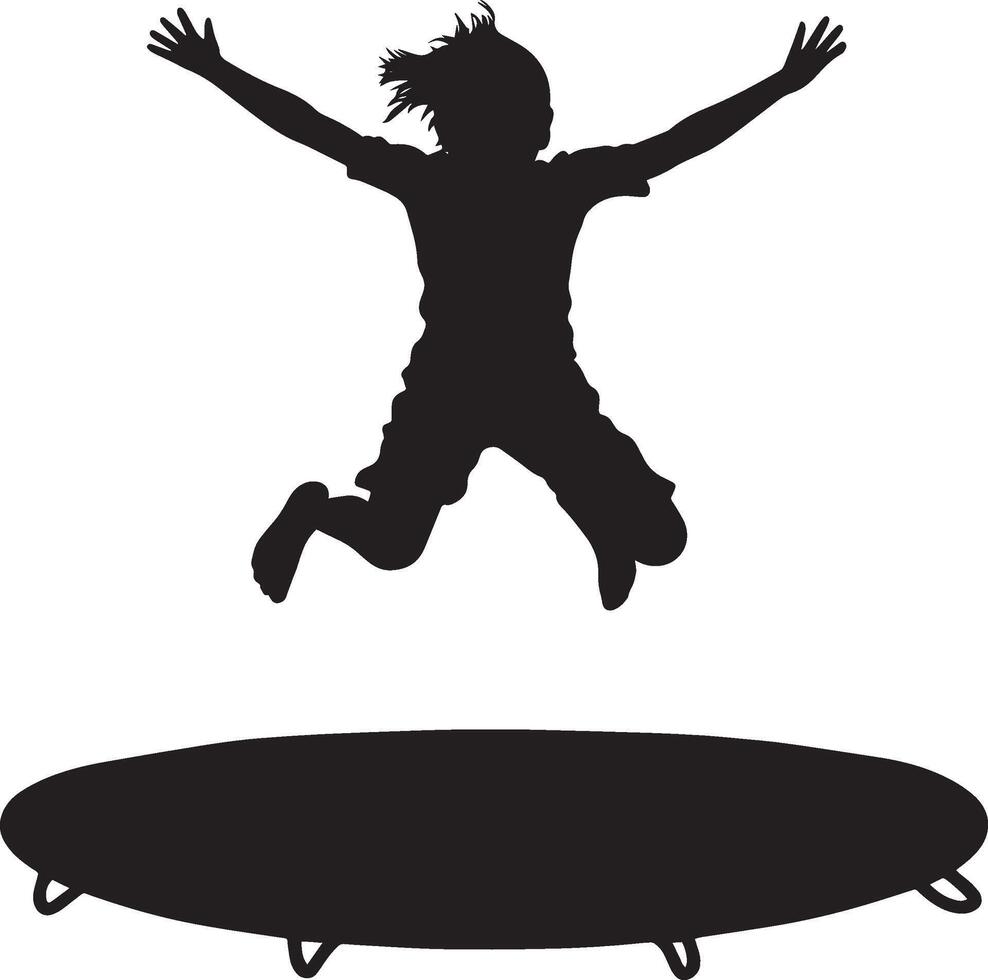 Trampoline Jumping Child Silhouette Full-length silhouette of a child soaring through the air with arms extended. vector