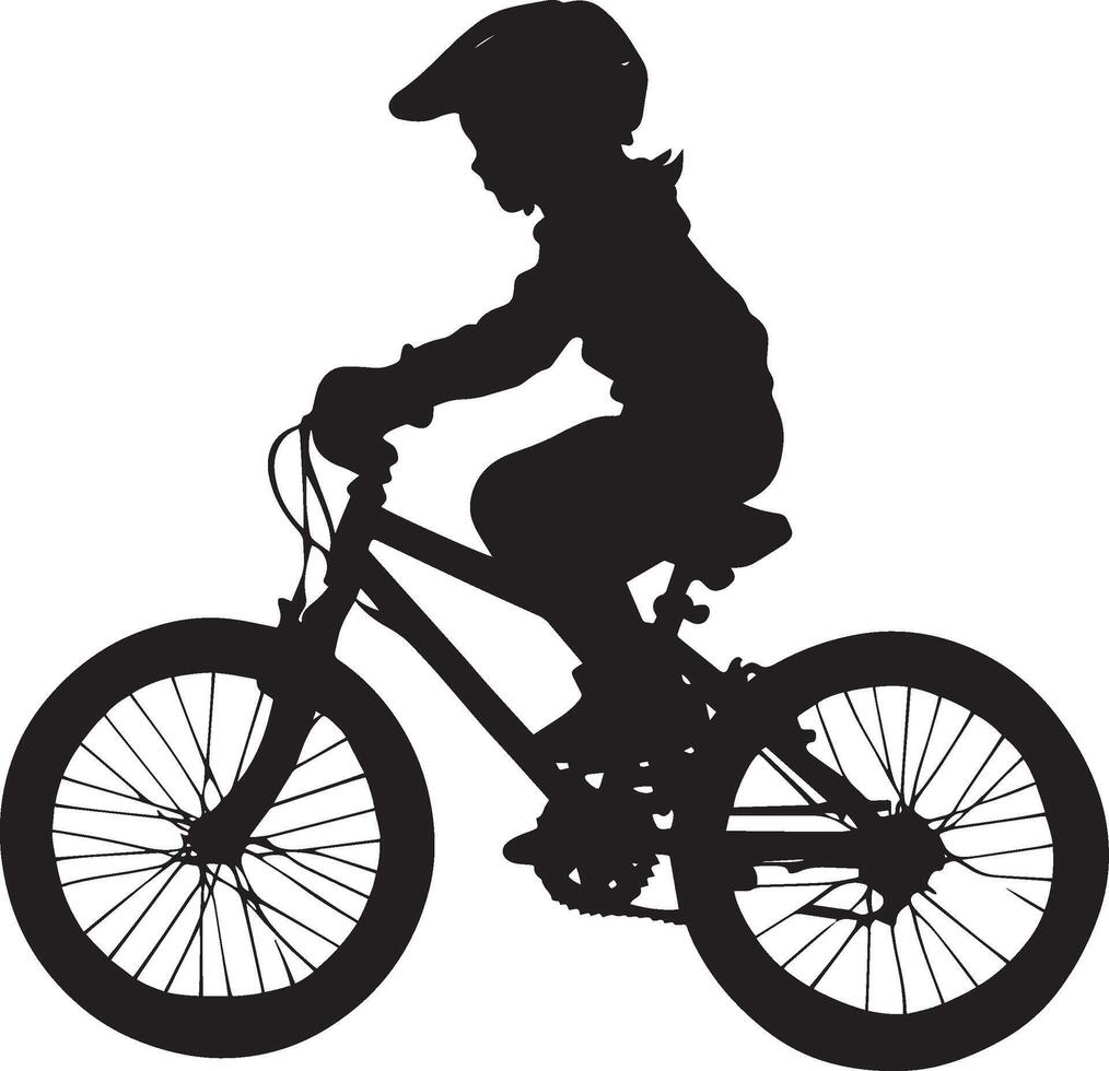 Child on a Bike Silhouette Full-length silhouette of a kid actively riding a bicycle, legs pushing the pedals. vector