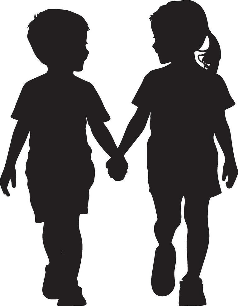 Hand-Holding Kids Silhouette Full-length silhouette of two children with fingers interlocked as they walk together. vector
