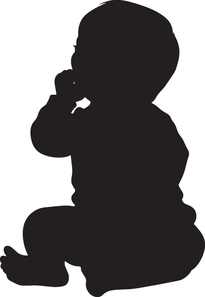 Yawning Baby Silhouette A baby with mouth open and one tiny hand rubbing its eyes. full length silhouette black illustration vector