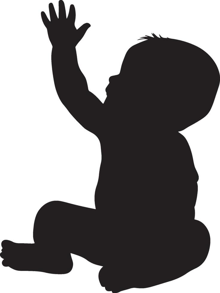 Silhouette of a Baby Waving Full-length black illustration of a baby sitting or standing with one hand raised in a wave. vector