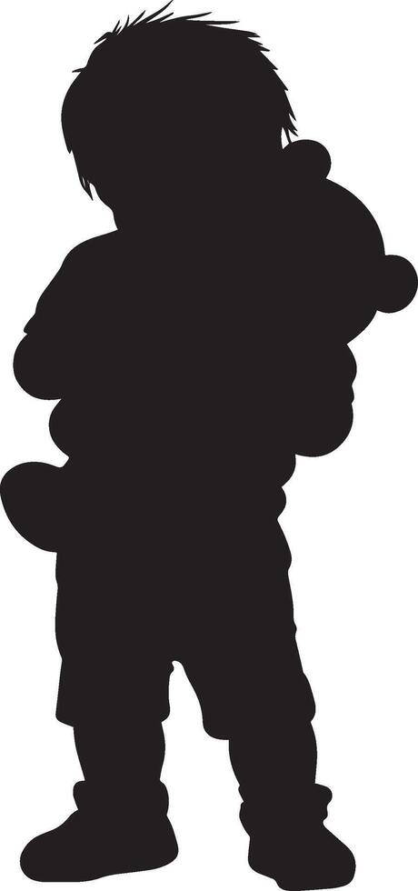 Infant Hugging a Stuffed Toy Silhouette Full-length silhouette of a baby clutching a teddy bear in a tight embrace. vector