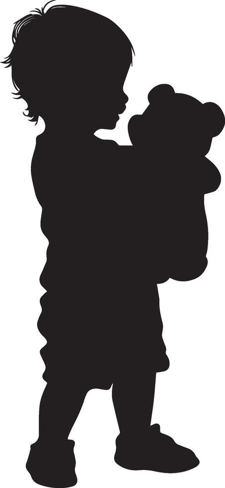 Illustration of a Baby Hugging a Teddy Bear Silhouette of a baby holding a stuffed animal, cuddling it lovingly. vector