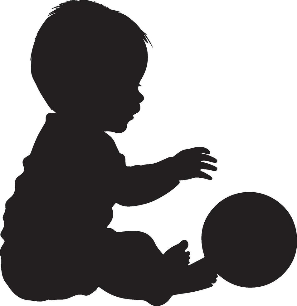 Silhouette of a Baby Playing with a Ball Full-length black illustration of a baby sitting and rolling a ball with both hands. vector