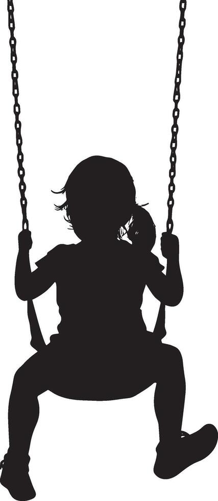 Child Playing on a Swing Silhouette Full-length silhouette of a kid swinging, legs extended forward. vector