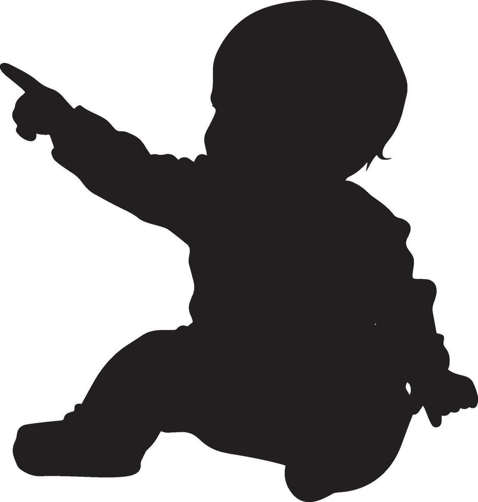 Pointing Baby Silhouette A baby sitting or standing with one arm extended, finger pointing. full length silhouette black illustration vector