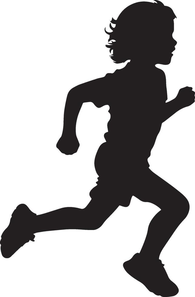 Child Running with Energy Silhouette Full-length silhouette of a kid mid-run, hair trailing behind. vector