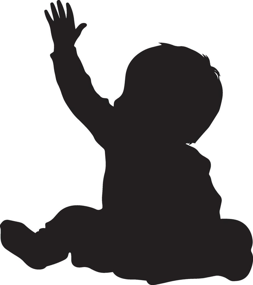 Baby Waving Hello Silhouette A black image of a baby either sitting or standing, hand raised in a friendly wave. vector