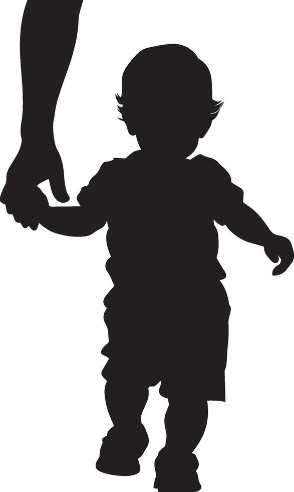 Silhouette of a Baby Holding Hands Full-length black illustration of a baby grasping an adult finger or hand while walking. vector