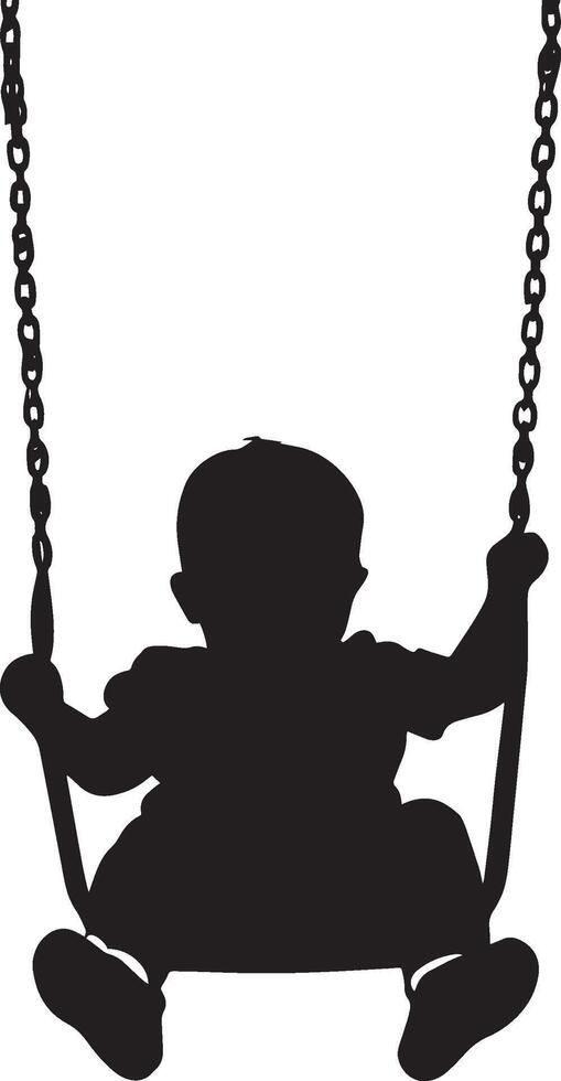 Silhouette of a Baby Swinging Full-length black illustration of a baby seated in a swing, legs dangling, arms gripping the sides. vector