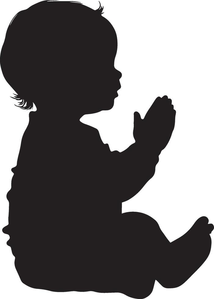 Silhouette of a Clapping Bab Full-length black illustration of a baby sitting, hands meeting in front of them. vector