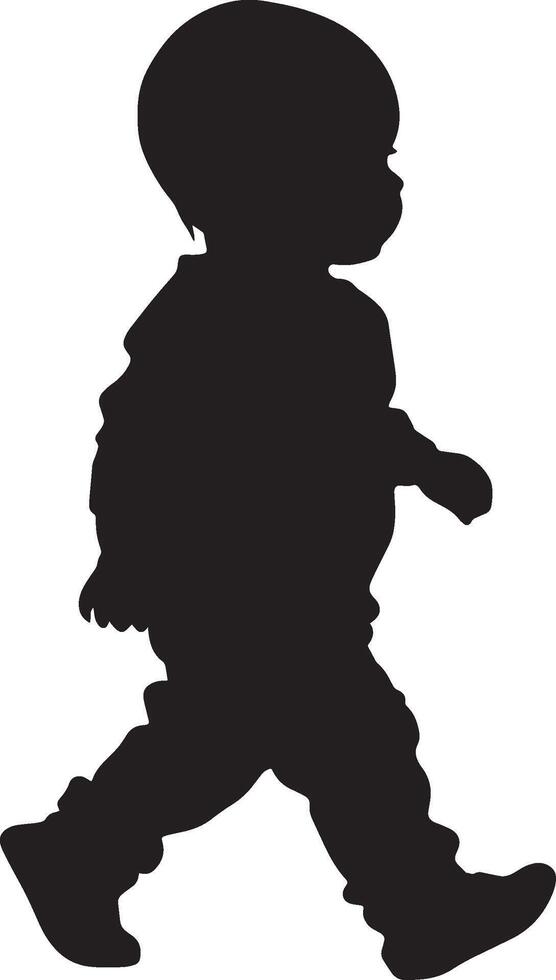 Silhouette of a Walking Baby Full-length black illustration of a toddler with arms slightly raised, one foot stepping forward. vector