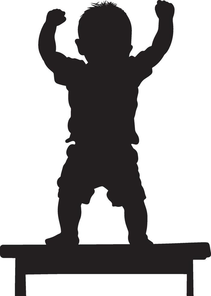 Standing with Support Silhouette A baby holding onto a table or crib for balance. full length silhouette black illustration vector
