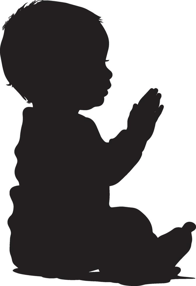 Baby Clapping Hands Silhouette A black image of a baby sitting, clapping their hands together. vector