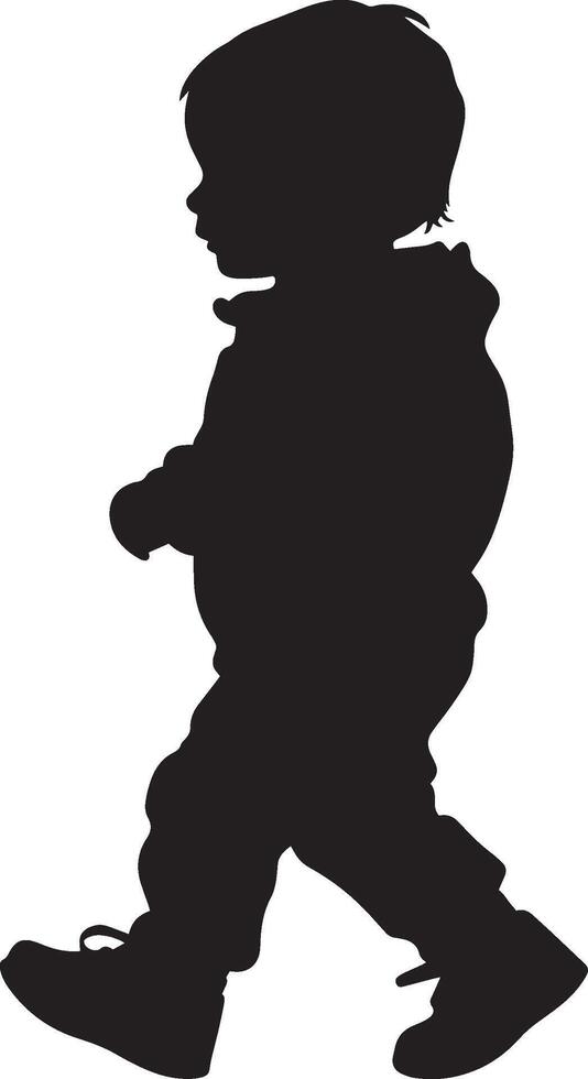 Illustration of a Baby Walking Silhouette of a toddler with arms raised, taking a step forward. vector