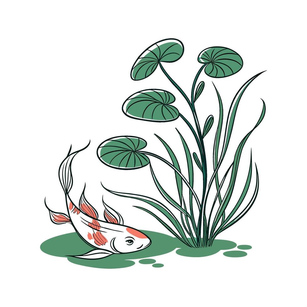 Vibrant Aquatic Plant on White vector