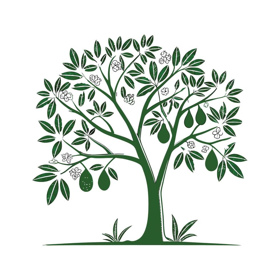 Vibrant Avocado Tree on White vector