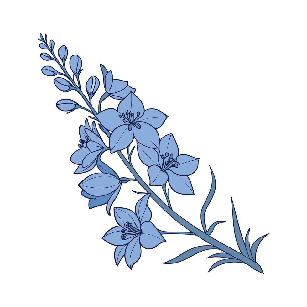 Stylish Blue Delphinium on White Canvas vector