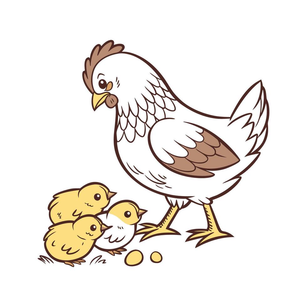 Vibrant Hen and Chicks Artwork vector
