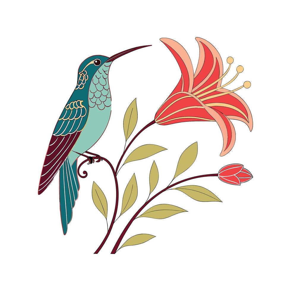 Artistic Hummingbird Plant Visualization vector