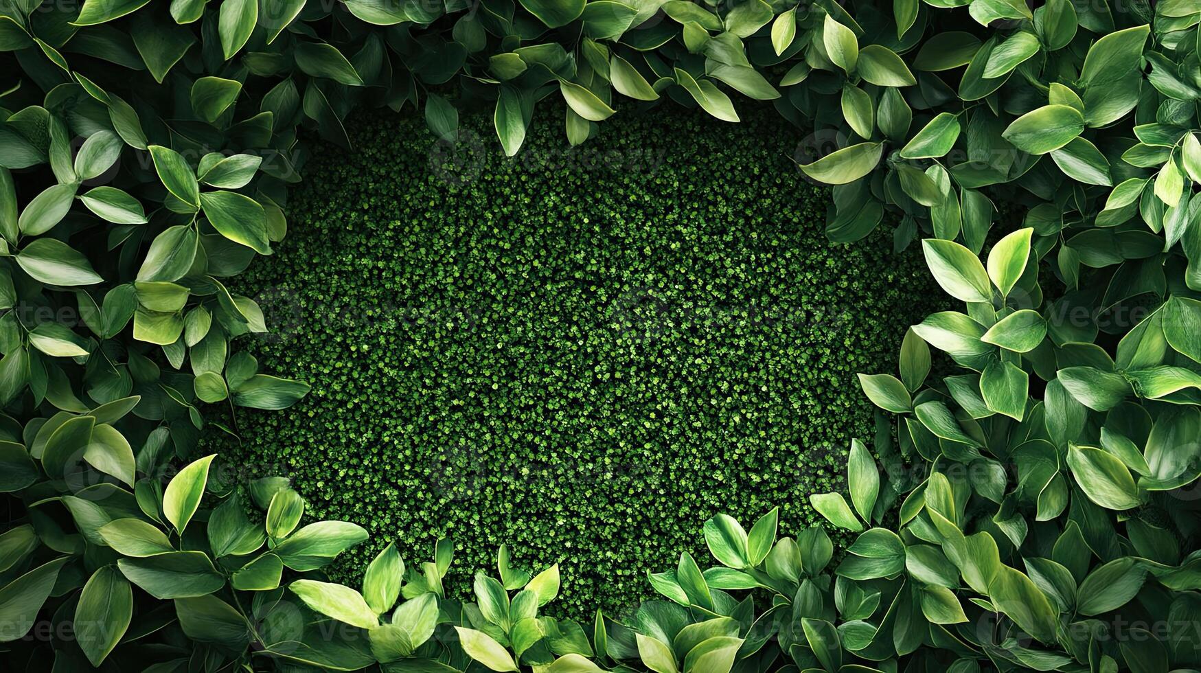 Lush Green Leaves Forming a Natural Frame Background for Design Template photo