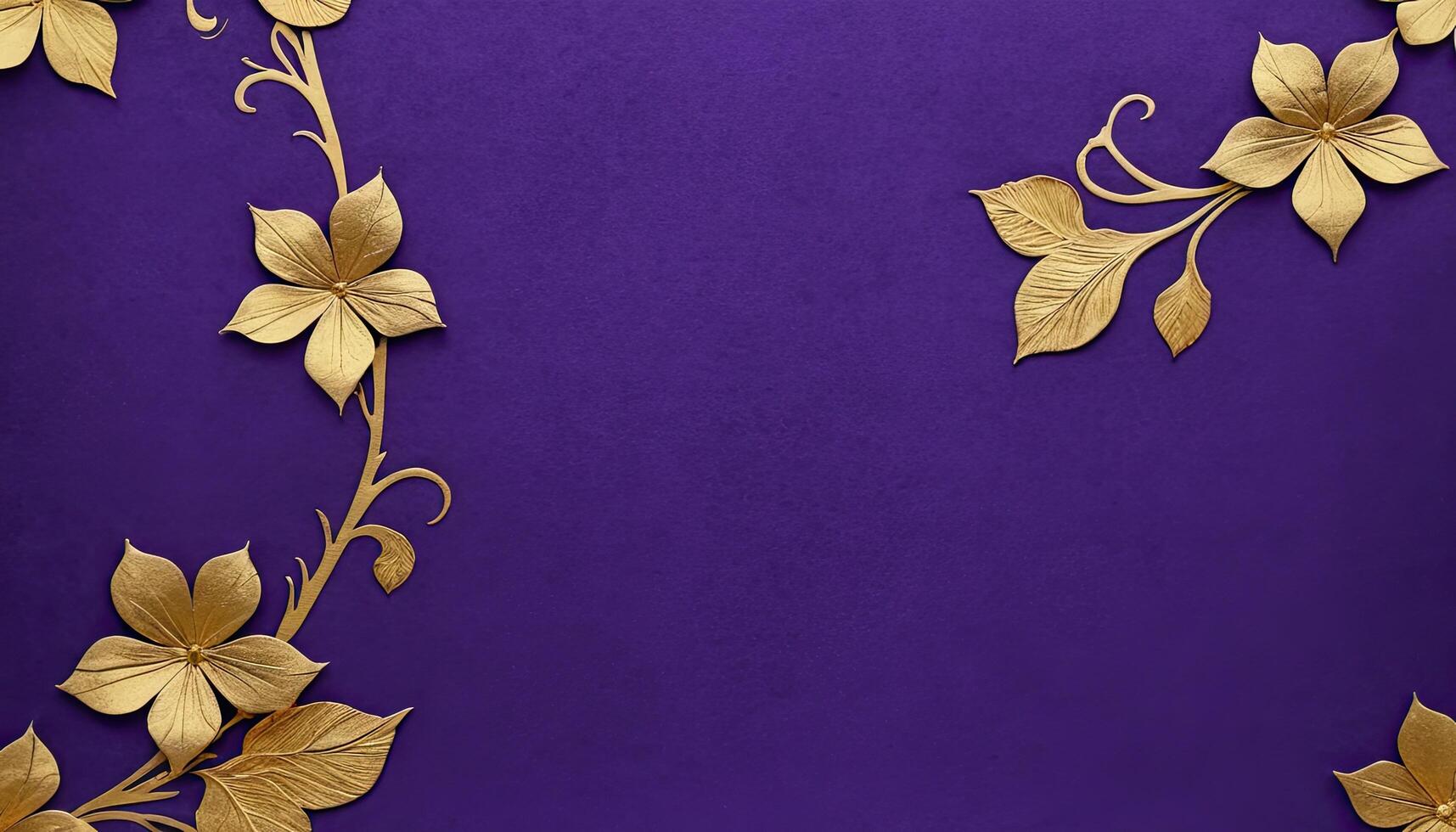 Golden Floral Design on Purple Background with Elegant Decorative Elements photo