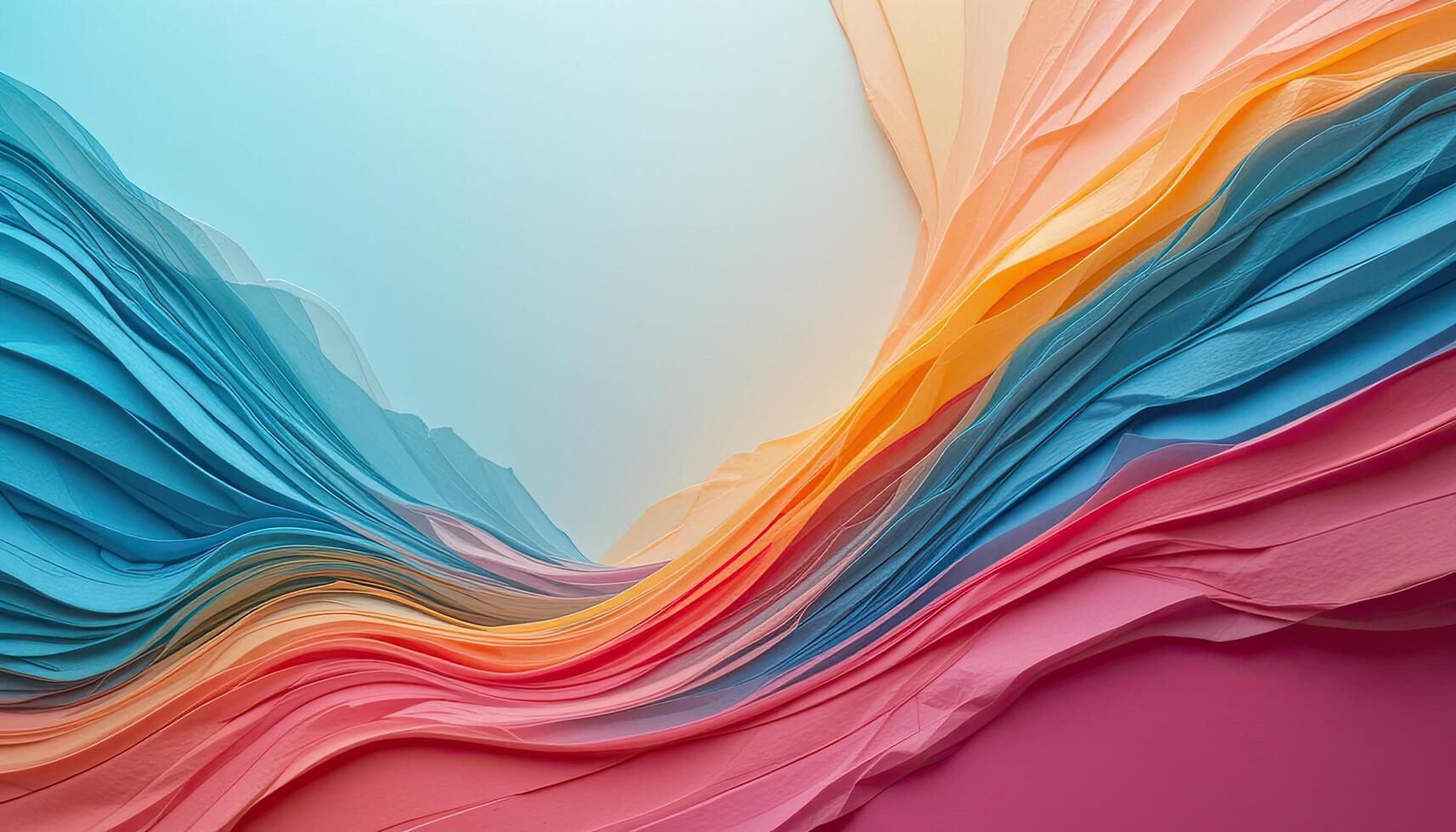 Abstract Wavy Paper Layers in Gradient Shades of Blue Peach Salmon and Pink photo