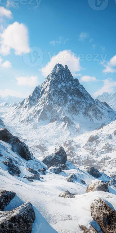 Majestic snowy mountain view under a clear blue sky photo