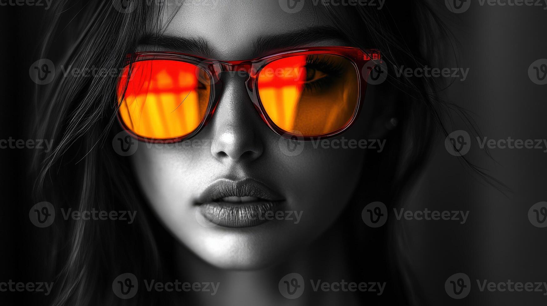 Portrait of a woman with striking sunglasses in vivid colors photo