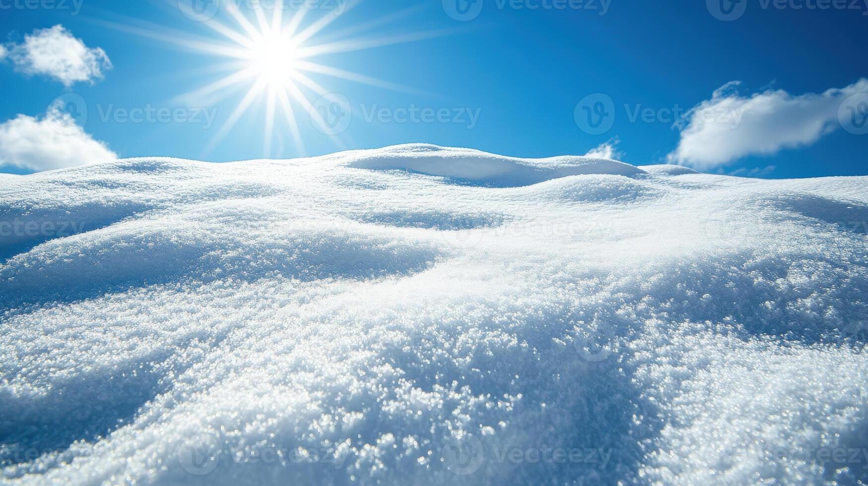 Bright winter day with fresh snow under blue sky photo