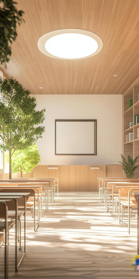 Bright classroom with modern design and natural light photo
