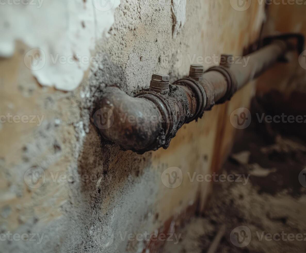 Leak detected in old pipe system inside the building photo