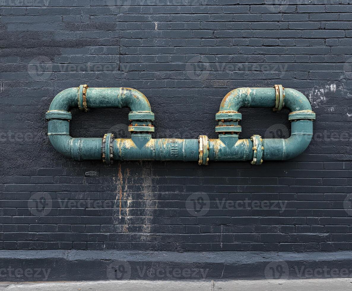 Leak pipe on a dark wall with rusted fixtures photo